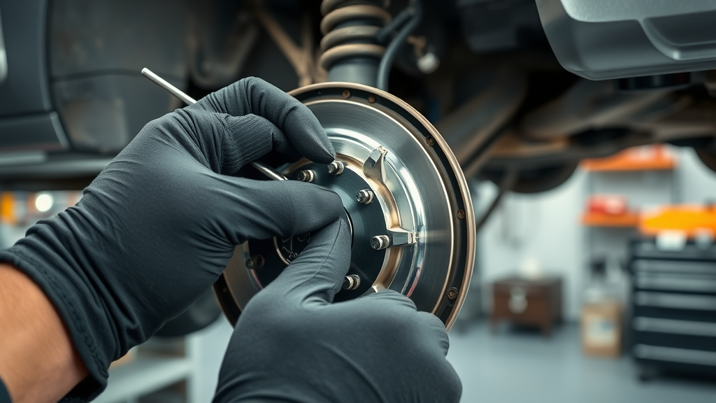 Brake repair service technician replacing worn brake pads safely