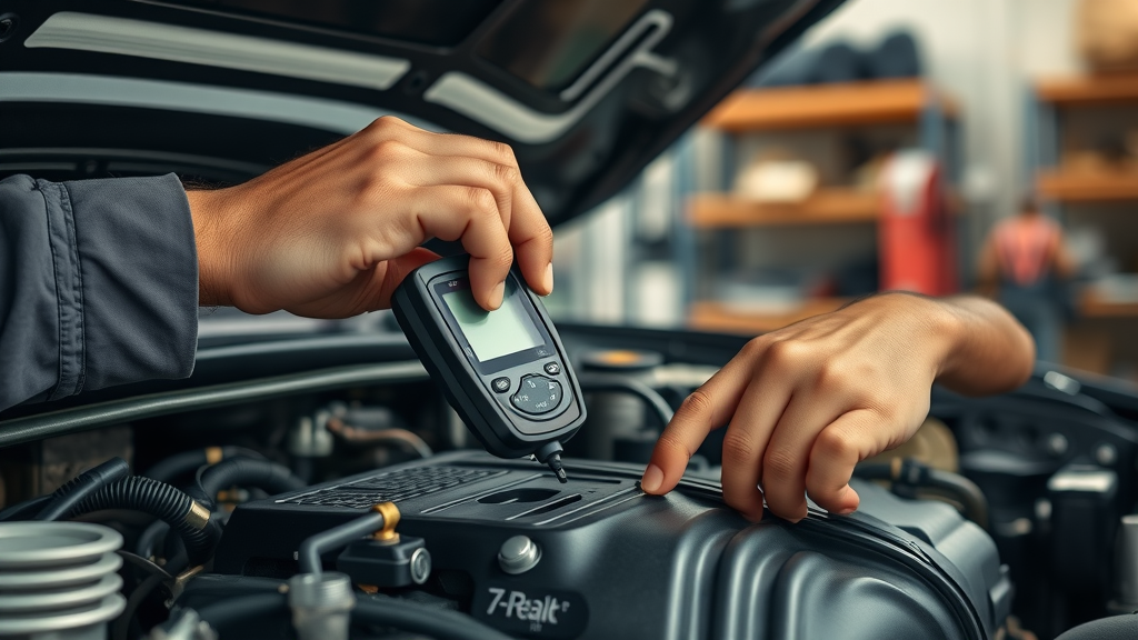 Lawrenceville auto repair technician doing precise engine inspection