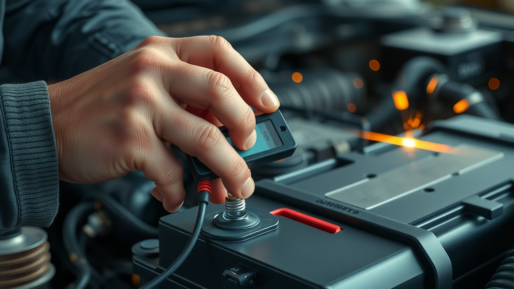 Mechanic performs emergency auto repair with diagnostic tools.