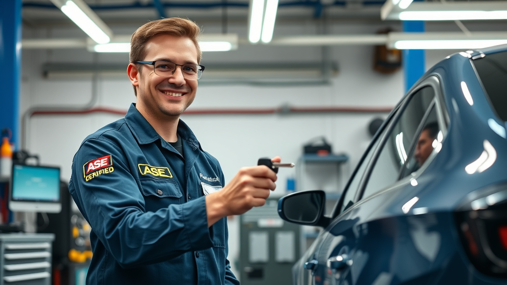 Lawrenceville auto repair technician handing keys to happy customer