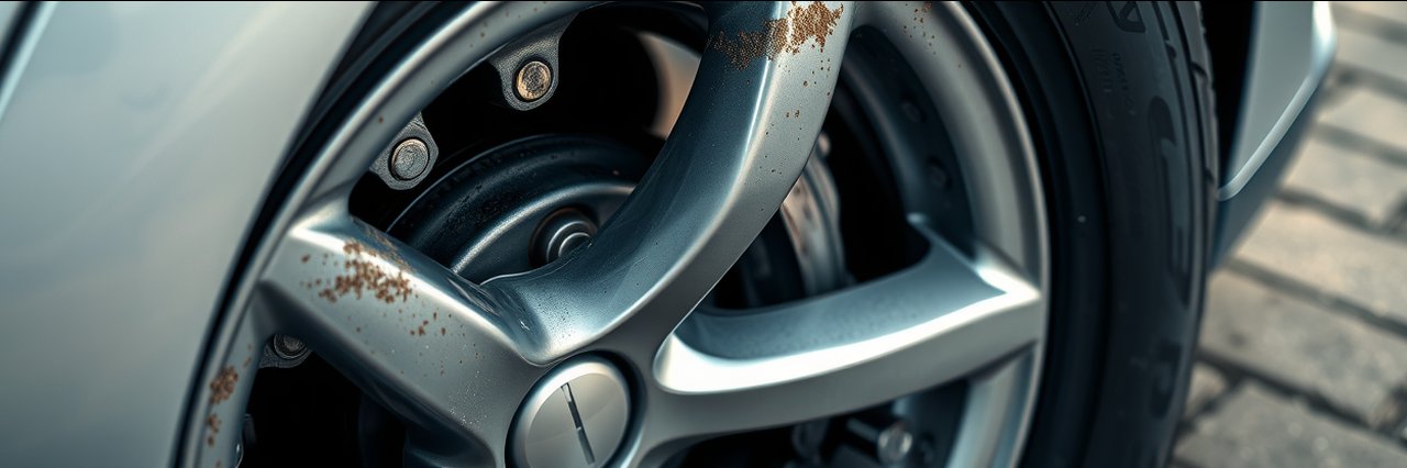 Close-up of dirty alloy wheel and tire showing mobile auto repair context