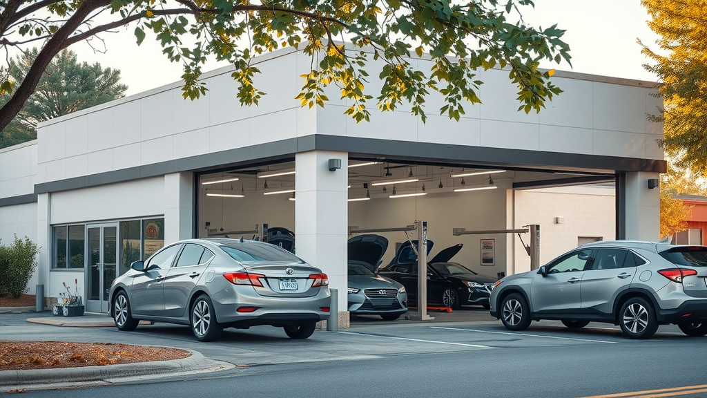 Lawrenceville auto repair shop exterior with service bays and vehicles