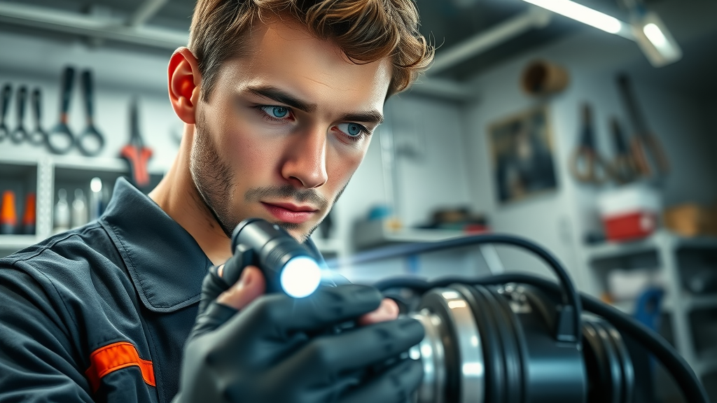 Expert mechanic inspects modern brake caliper for brake repair services