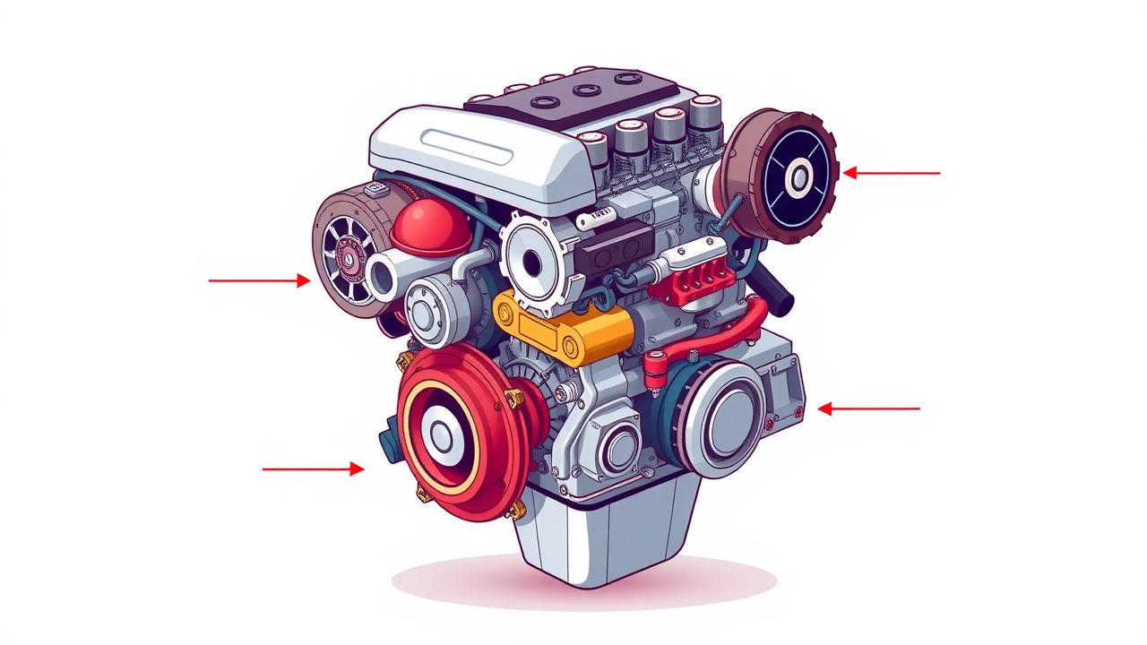 educational engine diagram highlighting core maintenance components