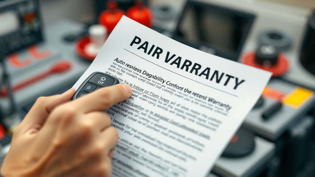 Auto repair warranty document and key at Athens repair shop close-up