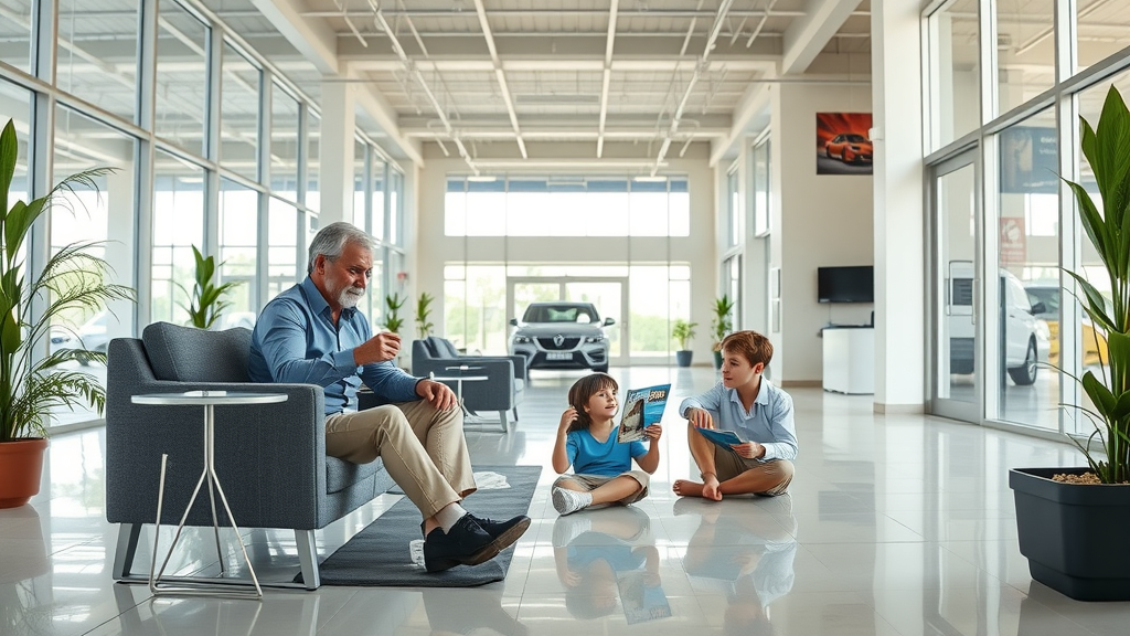 Family-friendly waiting area at a family-owned auto shop, clean and comfortable