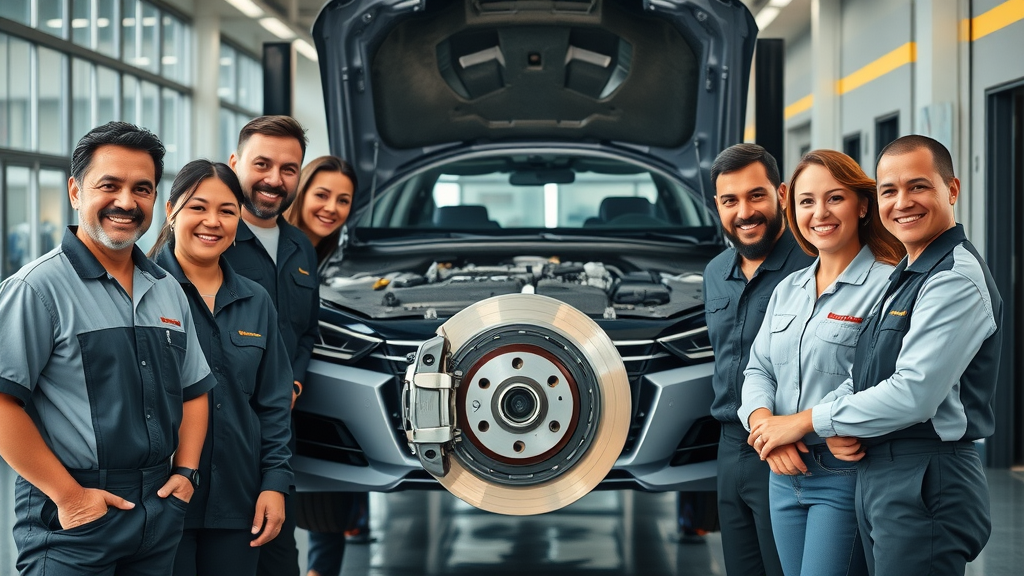 Professional team ready for expert brake repair services in modern auto shop