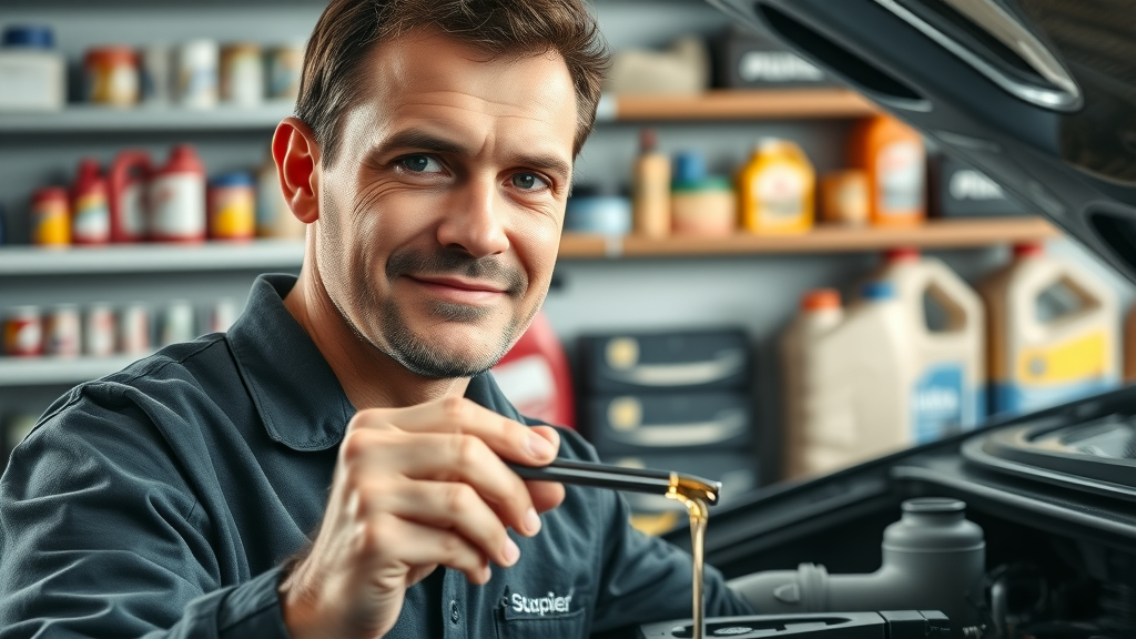 Expert mechanic checking engine oil level for top car maintenance