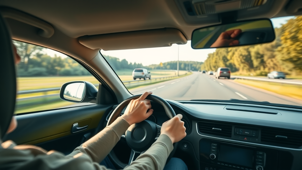 Car moving smoothly along a well-maintained road, demonstrating responsible driving habits for tire maintanence