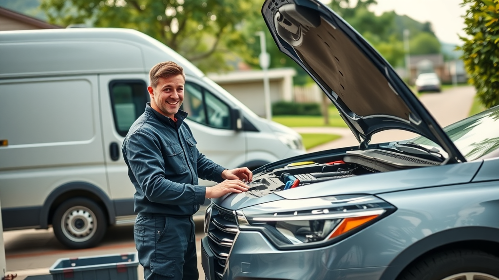 Professional mobile auto repair mechanic servicing car at home for maximum convenience