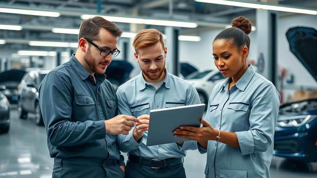 Team of oil change experts ensuring optimal engine performance
