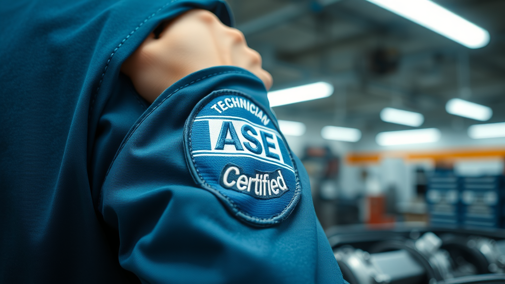 ASE certification badge on technician