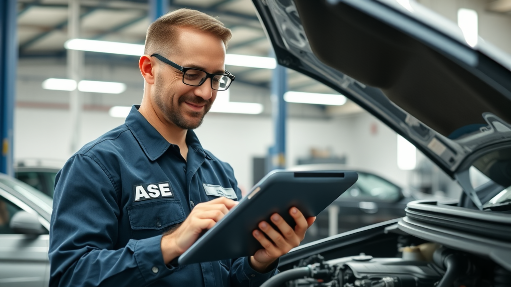 Certified mechanic checks vehicle benefits under automotive warranty coverage