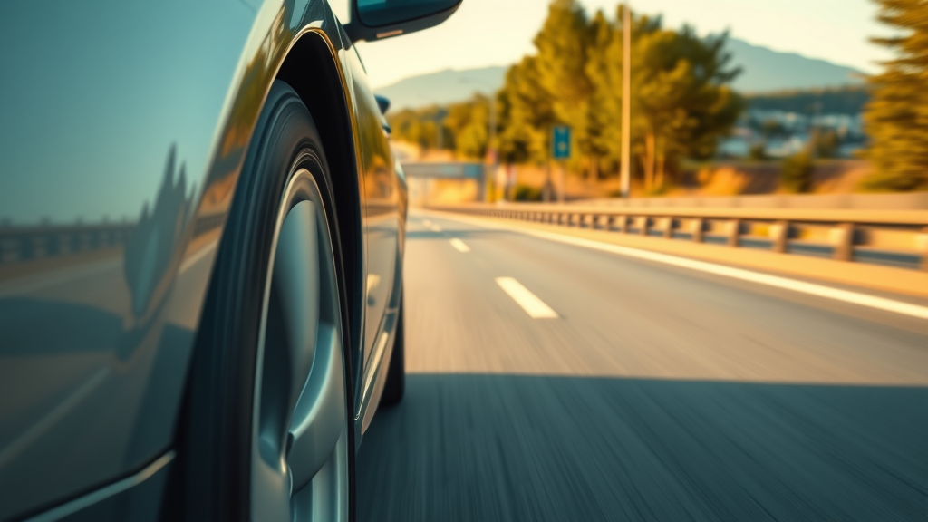 Car with evenly worn tires after tire inspection rotation driving confidently