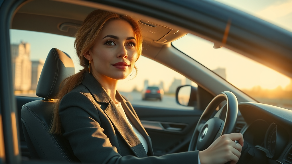 Safe driving after automotive maintenance services on highway at sunset.