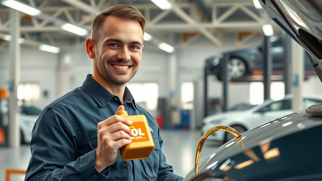 Expert mechanic performs oil change service in a modern auto repair shop