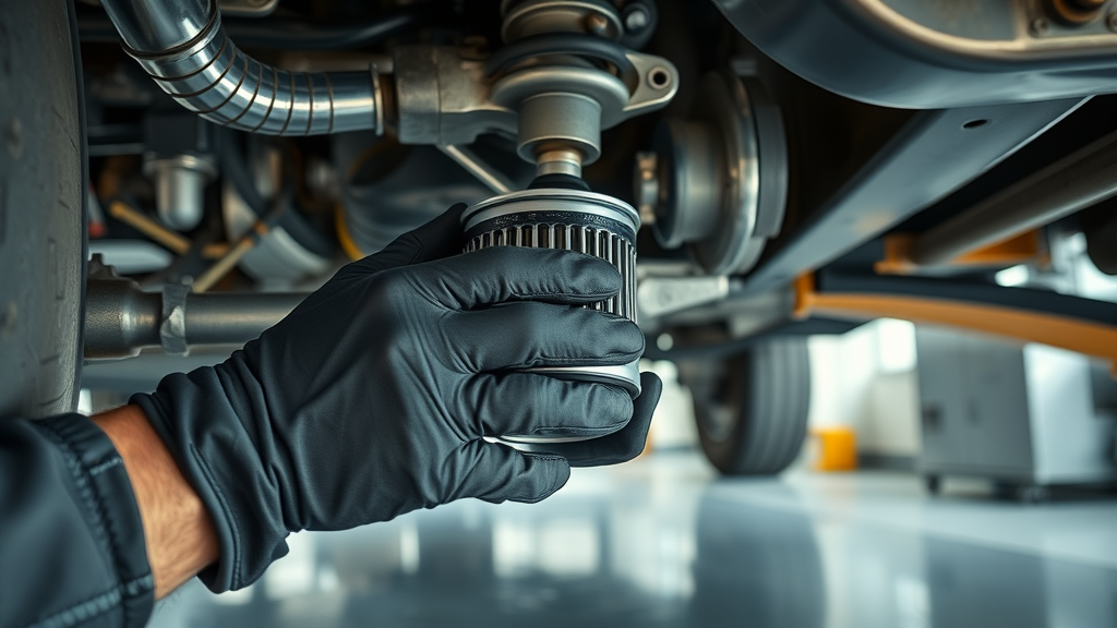 Close-up of expert technician hands performing vehicle maintenance service task